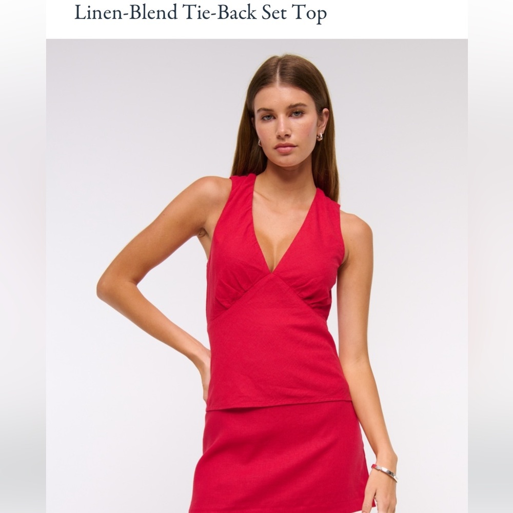 Abercrombie & Fitch Red Linen-Blend Tie-Back Top